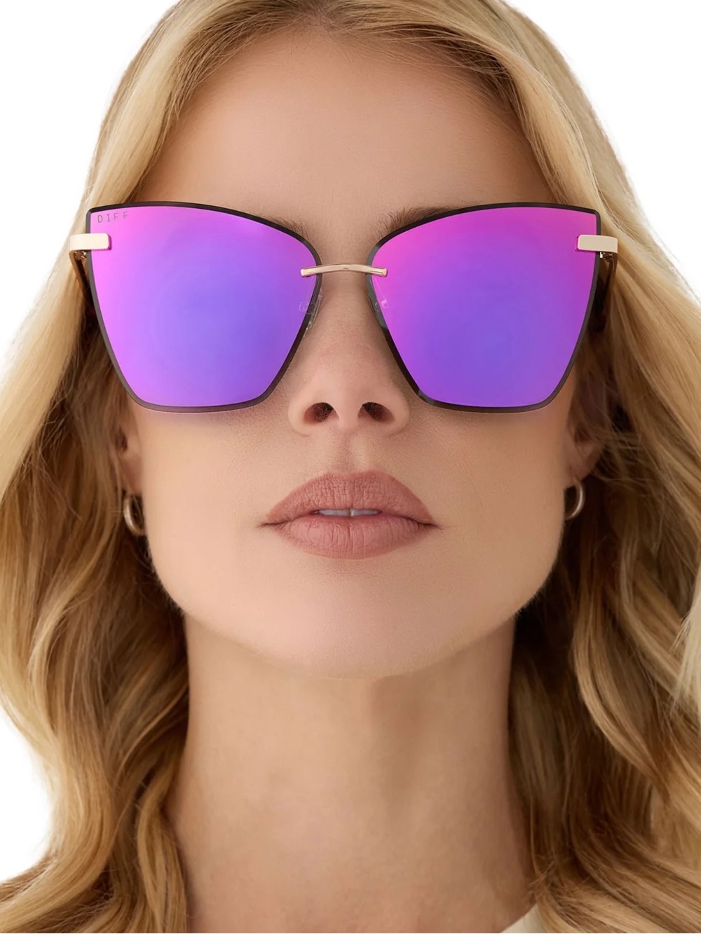 DIFF Becky V Sunglasses Gold Pink Frame Rush Mirror Lens Rimless NWT
